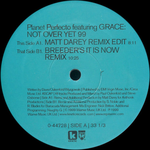 Planet Perfecto Featuring Grace : Not Over Yet 99 (2x12")