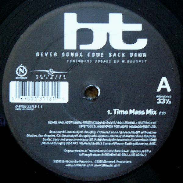 BT Featuring Mike Doughty : Never Gonna Come Back Down (12")