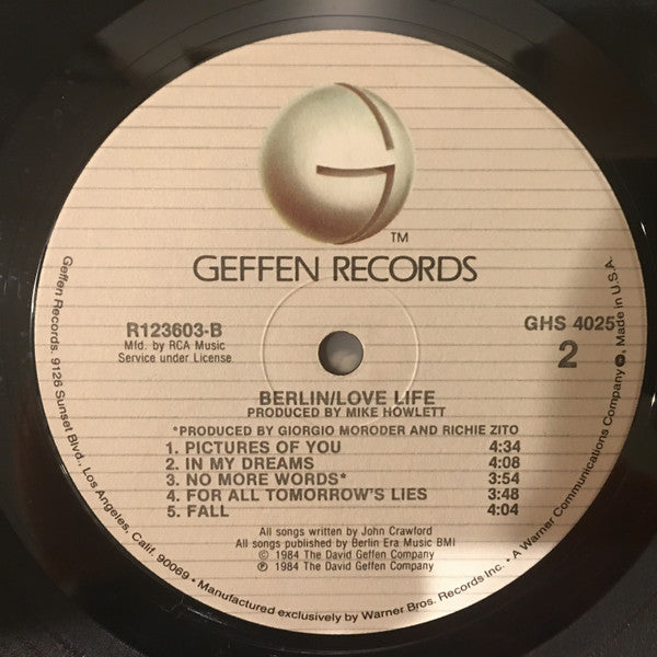 Berlin : Love Life (LP, Album, Club, RCA)