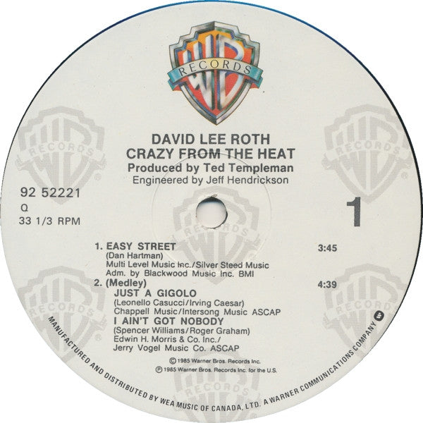 David Lee Roth : Crazy From The Heat (12", EP)