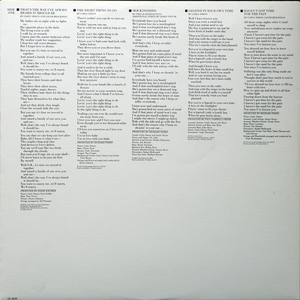 Carly Simon : The Best Of Carly Simon (LP, Comp, PRC)