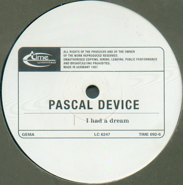 Pascal Device : I Had A Dream (12", Maxi)