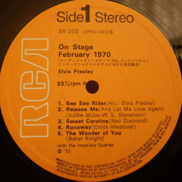 Elvis Presley : On Stage-February, 1970 (LP, Album, RE, Gat)