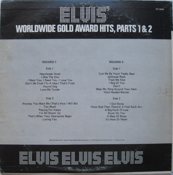 Elvis Presley : Worldwide Gold Award Hits, Parts 1 & 2 (2xLP, Comp, Mono, RP)