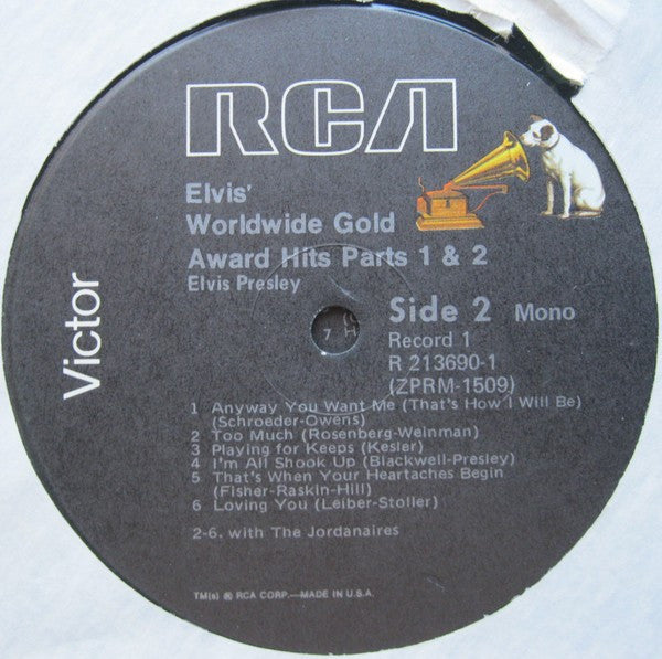Elvis Presley : Worldwide Gold Award Hits, Parts 1 & 2 (2xLP, Comp, Mono, RP)