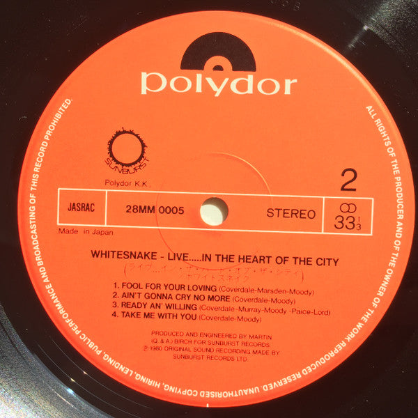 Whitesnake : Live... In The Heart Of The City (LP, Album)