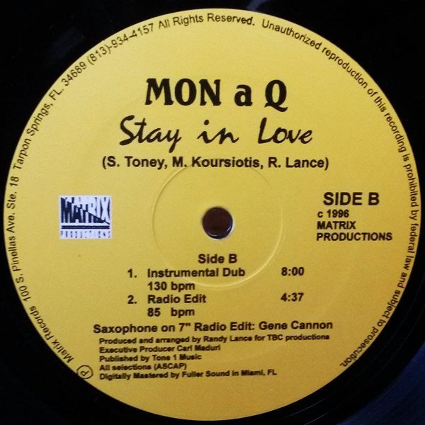 Mon a Q : Stay In Love (12", RP, Yel)