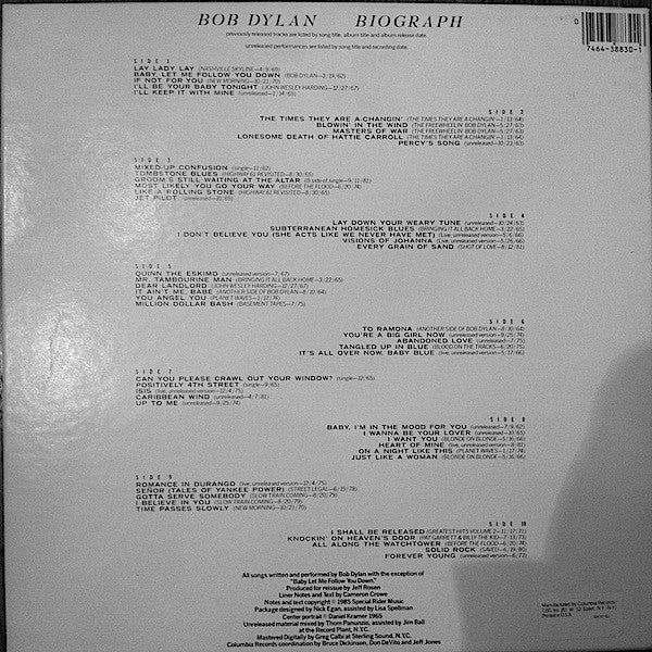Bob Dylan : Biograph (5xLP, Album, Pit + Box, Comp, Dlx, RM)