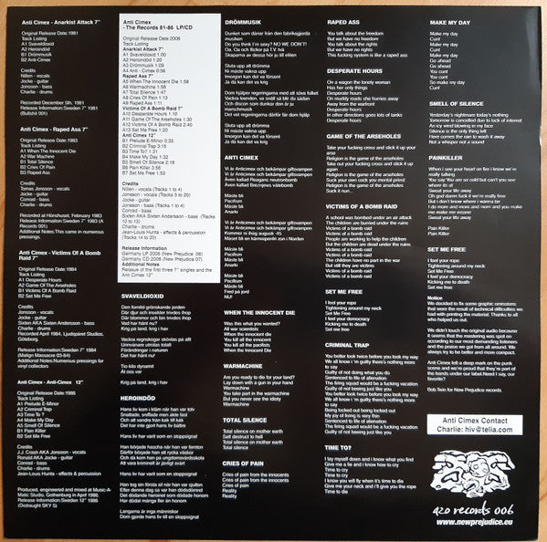 Anti Cimex : The Records 81-86 (LP, Comp, RE, B/W)