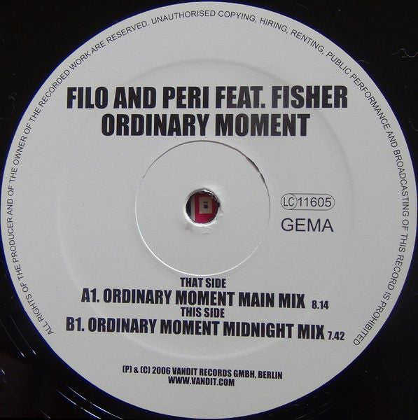 Filo & Peri Feat. Fisher (2) : Ordinary Moment (12")